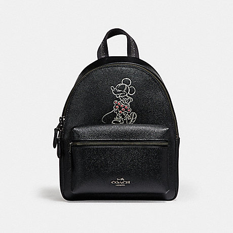 COACH MINI CHARLE BACKPACK WITH MINNIE MOUSE MOTIF - ANTIQUE NICKEL/BLACK - f29353