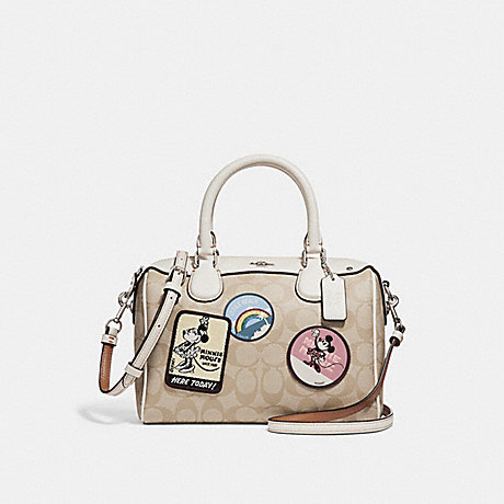 COACH MINI BENNETT SATCHEL IN SIGNATURE CANVAS WITH MINNIE MOUSE PATCHES - SILVER/LIGHT KHAKI/CHALK - f29357