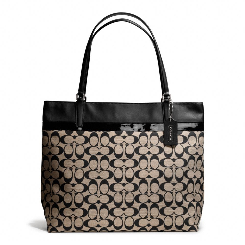 PRINTED SIGNATURE TOTE - COACH f29423 - SILVER/KHAKI BLACK/BLACK