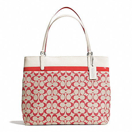 COACH PRINTED SIGNATURE TOTE - SILVER/LIGHT GOLDGHT KHAKI/LOVE RED - f29423
