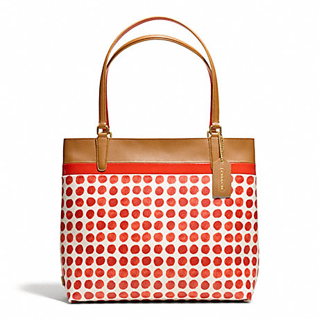 COACH SMALL PAINTED DOT COATED CANVAS TOTE - BRASS/LOVE RED MULTICOLOR - f29432