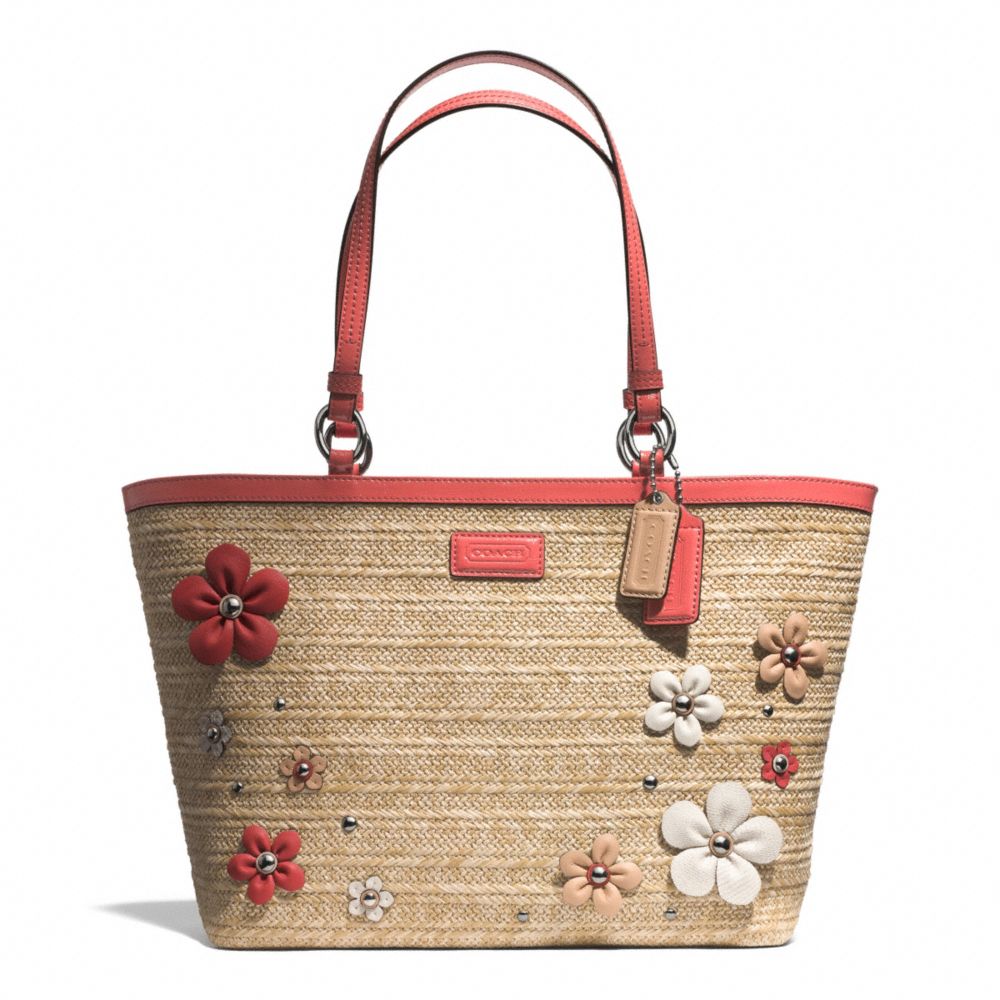 COACH STRAW FLORAL APPLIQUE TOTE - ONE COLOR - F29861