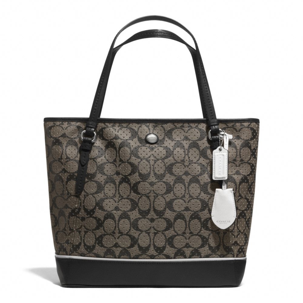 PEYTON PERFORATED PVC ZIP TOP TOTE - COACH F29886 - SILVER/BLACK/WHITE