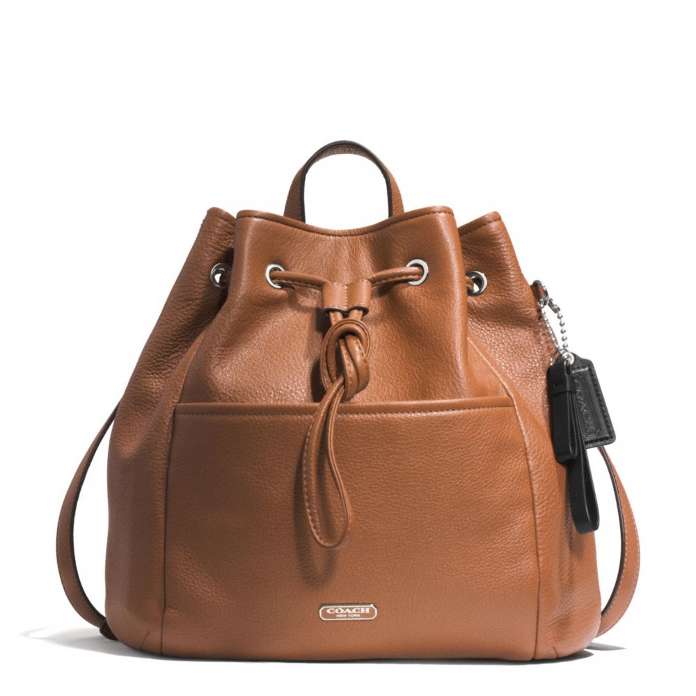 PARK LEATHER DRAWSTRING BACKPACK - COACH F29895 - SILVER/SADDLE