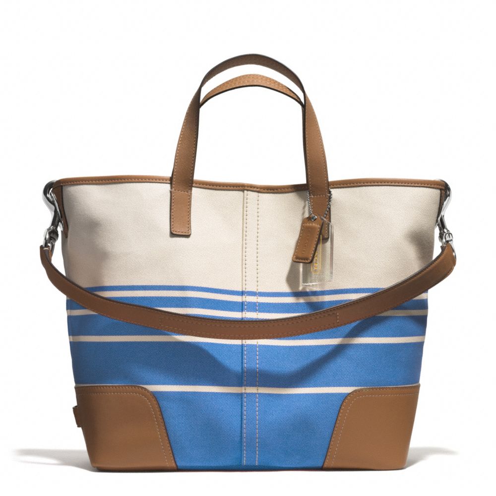 HADLEY VARIEGATED STRIPED DUFFLE - COACH f29921 - SILVER/BRILLIANT BLUE