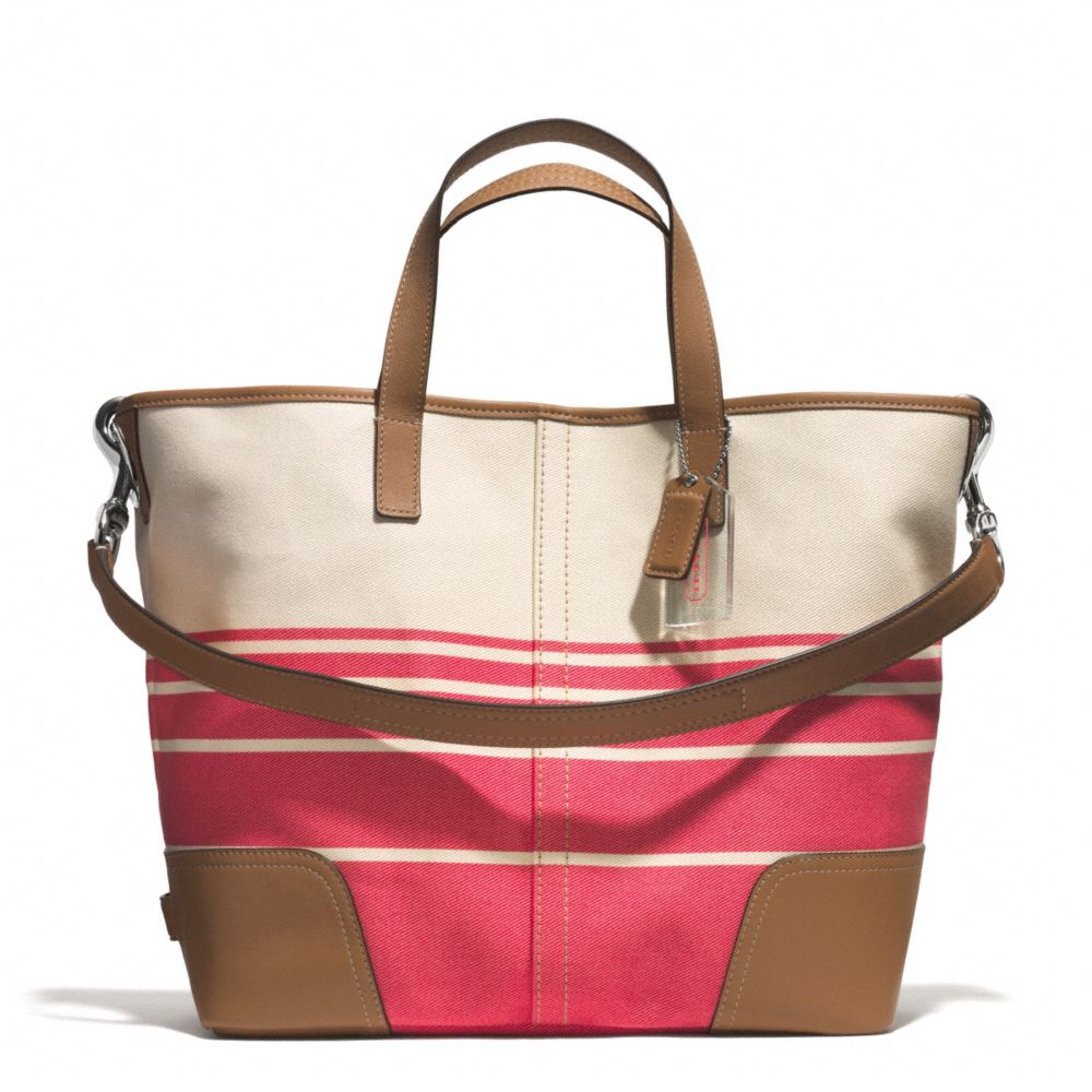 HADLEY VARIEGATED STRIPED DUFFLE - COACH F29921 - SILVER/CORAL