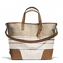 COACH HADLEY VARIEGATED STRIPED DUFFLE - SILVER/PARCHMENT - F29921