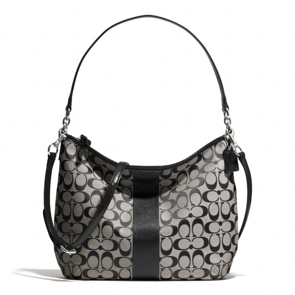 SIGNATURE STRIPE CONVERTIBLE HOBO - COACH f29941 - SILVER/BLACK/WHITE/BLACK