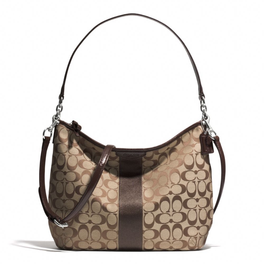 SIGNATURE STRIPE CONVERTIBLE HOBO - COACH f29941 - SILVER/KHAKI/MAHOGANY