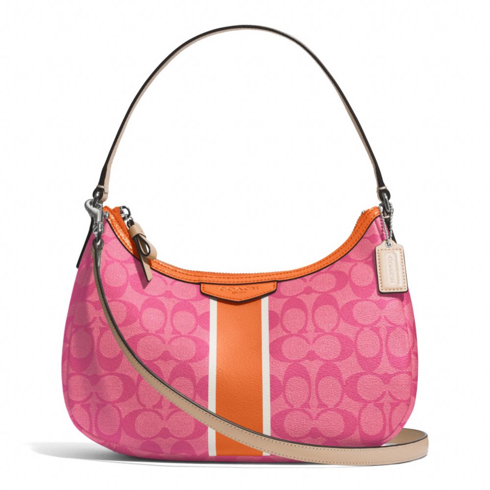 COACH SIGNATURE STRIPE DEMI CROSSBODY - SILVER/PINK/ORANGE - F29942