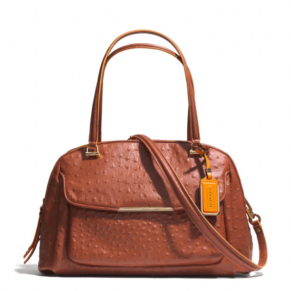 COACH MADISON OSTRICH EMBOSSED EDGEPAINT LEATHER GEORGIE SATCHEL - LIGHT GOLD/BURNT CAMEL - F30113