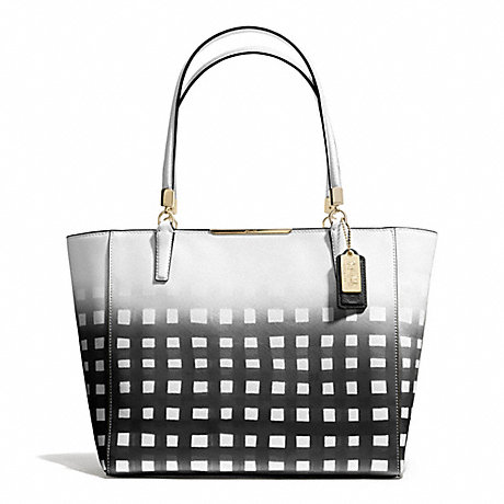 COACH MADISON GINGHAM SAFFIANO EAST/WEST TOTE - LIGHT GOLD/WHITE/BLACK - f30118