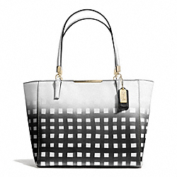 MADISON GINGHAM SAFFIANO EAST/WEST TOTE - COACH f30118 - LIGHT GOLD/WHITE/BLACK