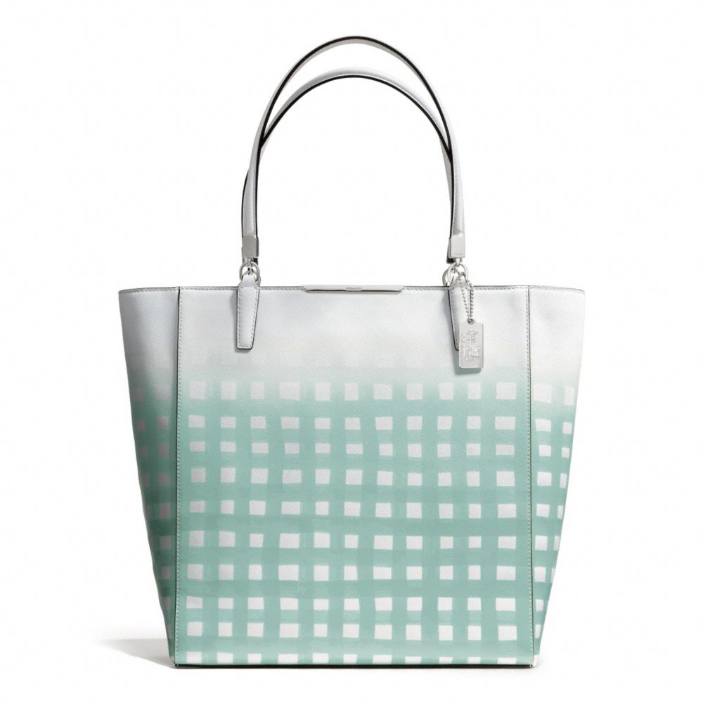 COACH MADISON GINGHAM SAFFIANO NORTH/SOUTH TOTE - SILVER/WHITE/DUCK EGG - F30120