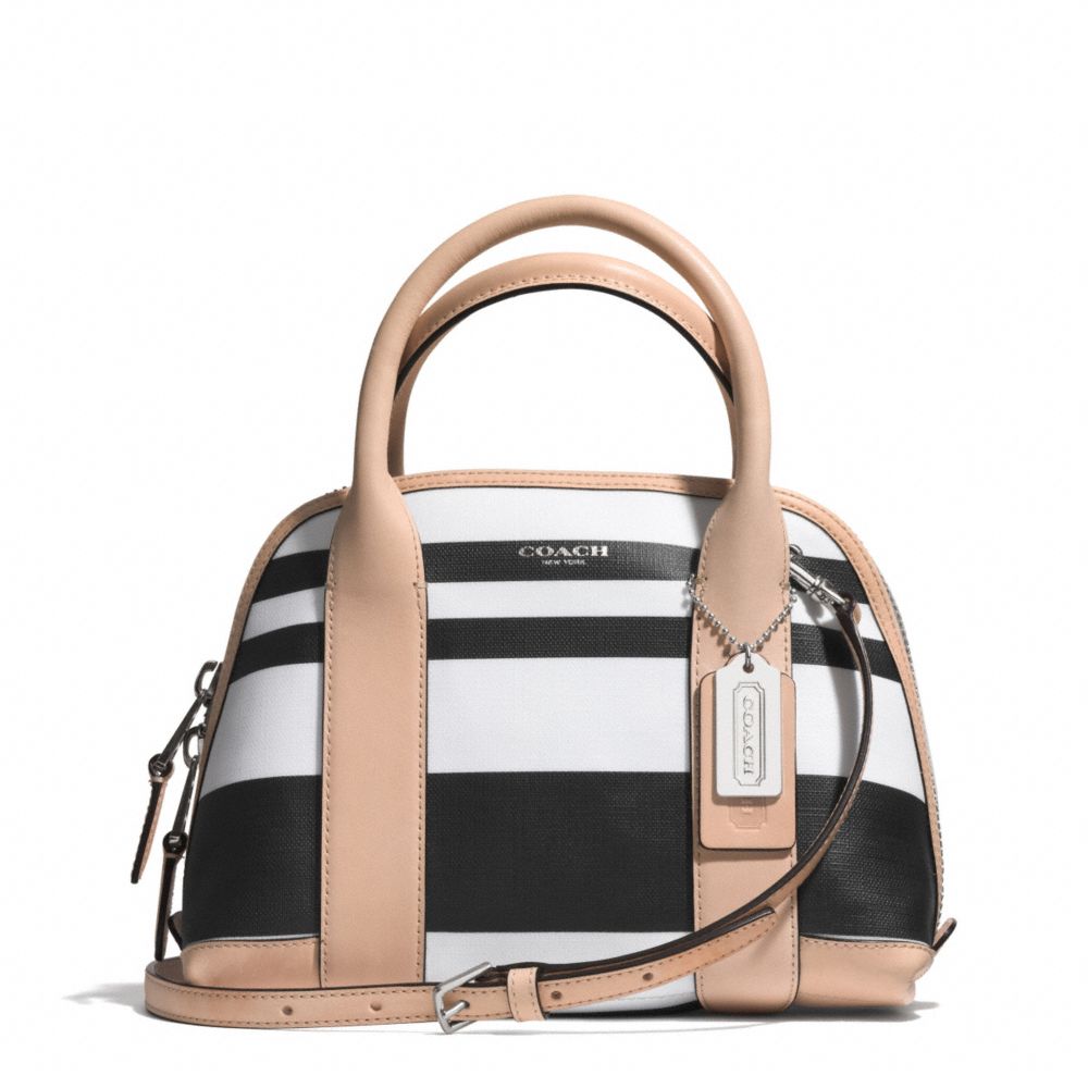 BLEECKER STRIPED COATED CANVAS MINI PRESTON SATCHEL - COACH F30172 - SILVER/BLACK/WHITE