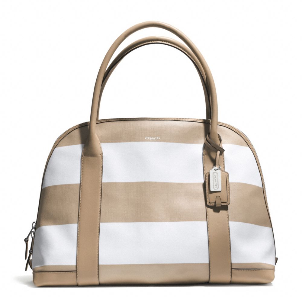 BLEECKER STRIPED COATED CANVAS LARGE PRESTON SATCHEL - COACH f30173 - SILVER/TAN WHITE