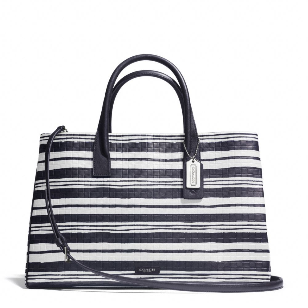 COACH BLEECKER STUDIO TOTE IN EMBOSSED WOVEN LEATHER - SILVER/WHITE/ULTRA NAVY - F30181