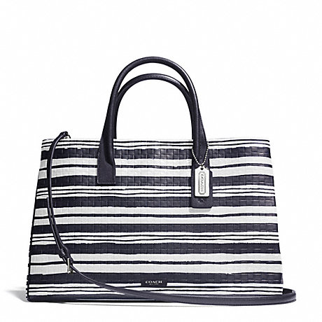 COACH BLEECKER STUDIO TOTE IN EMBOSSED WOVEN LEATHER -  SILVER/WHITE/ULTRA NAVY - f30181