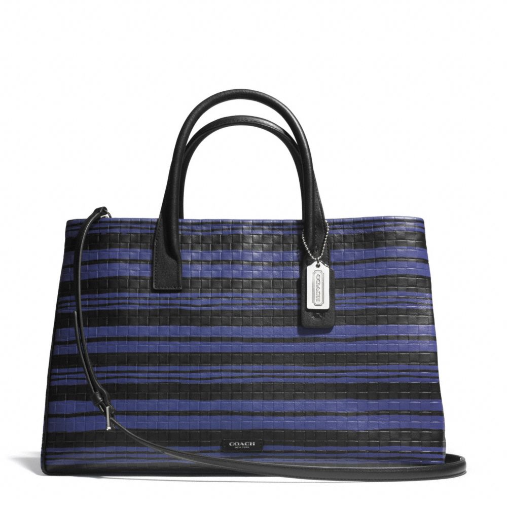 BLEECKER EMBOSSED WOVEN STUDIO TOTE - COACH f30181 - SILVER/BLUE INDIGO/BLACK