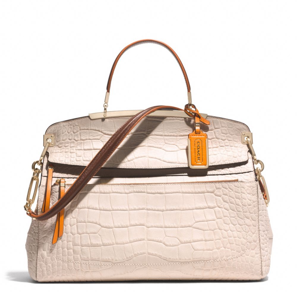 MADISON PINNACLE  CROC EMBOSSED FRAME TOP HANDLE SATCHEL - COACH f30225 - LIGHT GOLD/BLUSH