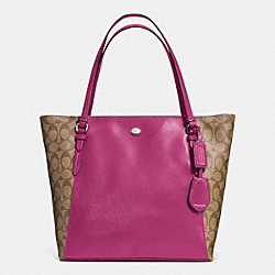 COACH PEYTON COATED CANVAS SAFFIANO TOTE - SILVER/KHAKI/PASSION BERRY - F30301