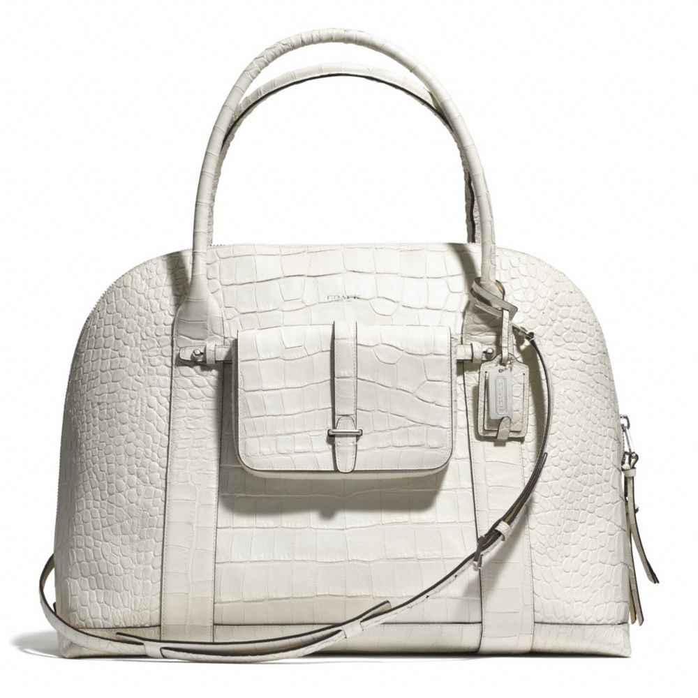 BLEECKER CROC EMBOSSED PINNACLE XL PRESTON SATCHEL - COACH F30346 - SILVER/WHITE