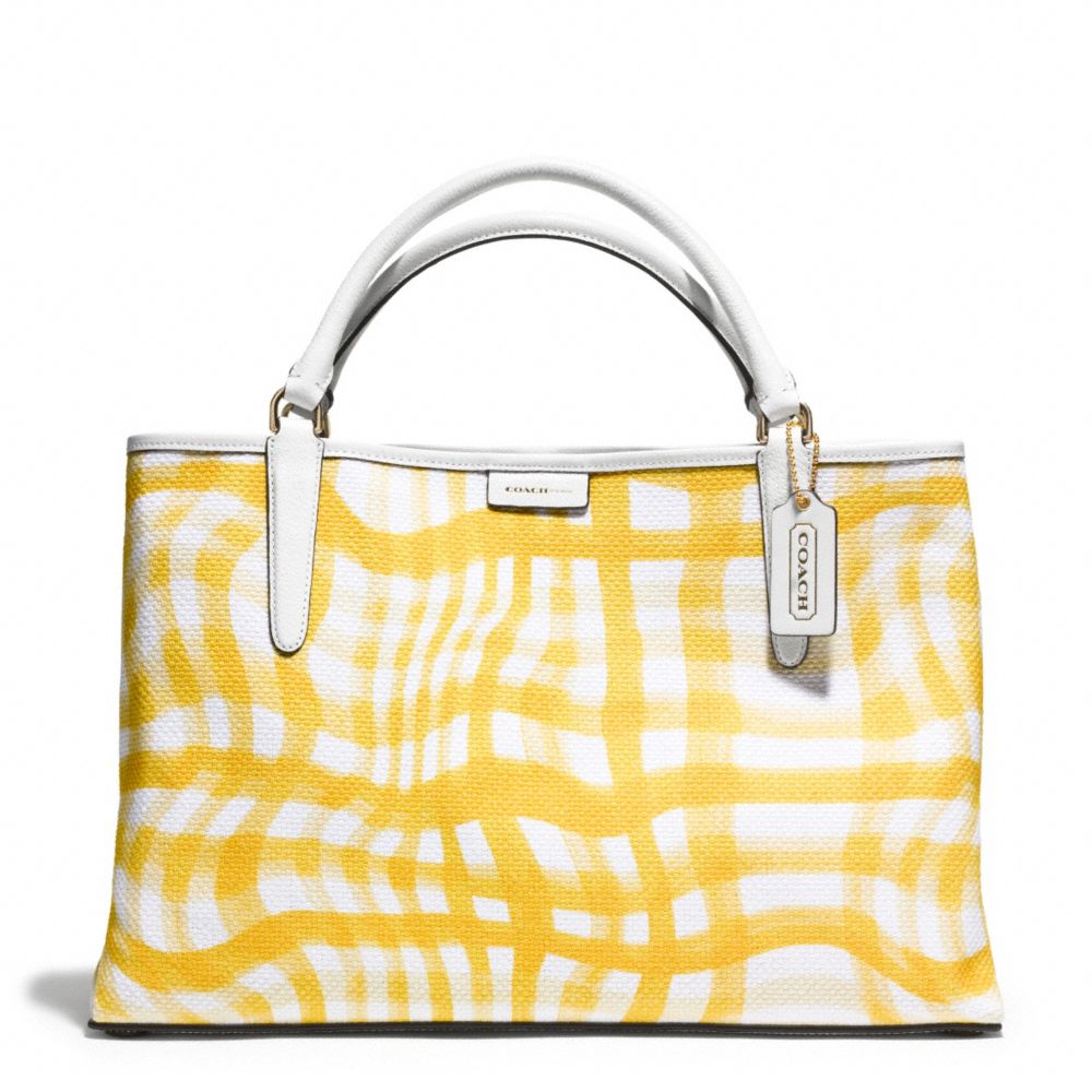 THE EAST/WEST TOWN TOTE IN PRINTED WAVY GINGHAM CANVAS - COACH f30470 -  GOLD/SUNGLOW/WHITE