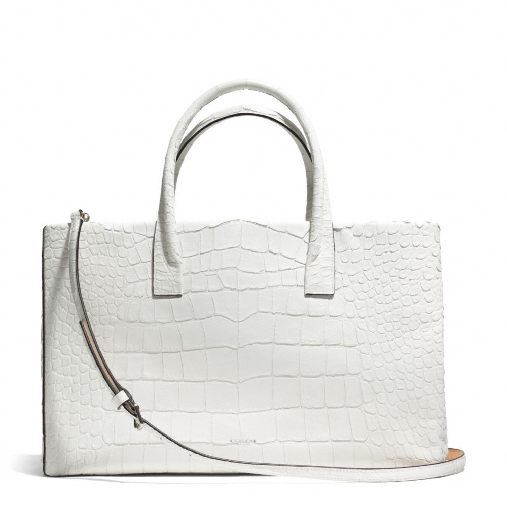 COACH BLEECKER CROC EMBOSSED PINNACLE STUDIO TOTE - SILVER/WHITE - F30513