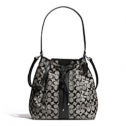 COACH SIGNATURE STRIPE DRAWSTRING SHOULDER BAG - SILVER/BLACK/WHITE/BLACK - F30581