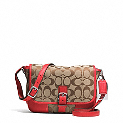 COACH HADLEY SIGNATURE FIELD BAG - SILVER/KHAKI/BRIGHT RED - F30601