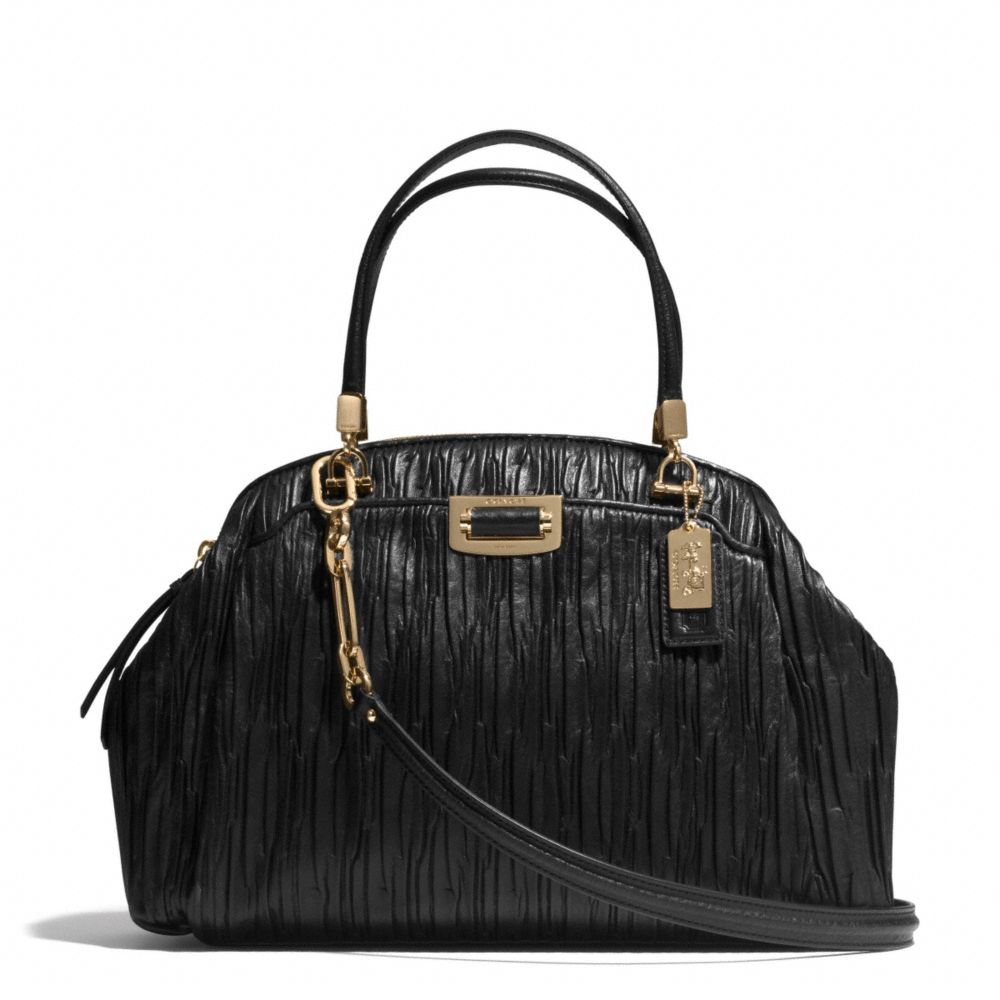 COACH MADISON DOMED SATCHEL IN GATHERED LEATHER - LIGHT GOLD/BLACK - F30783