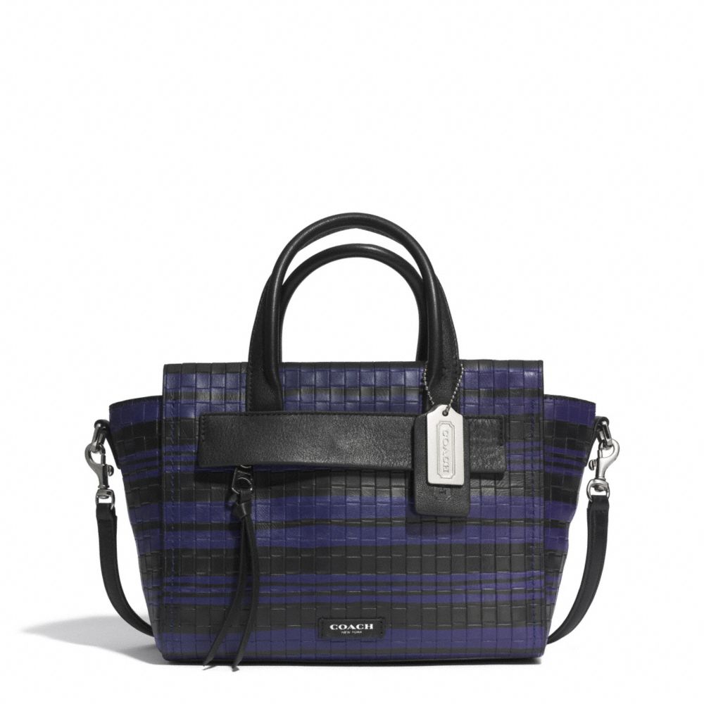 BLEECKER EMBOSSED WOVEN LEATHER MINI RILEY CARRYALL - COACH f31001 - SILVER/BLUE INDIGO/BLACK