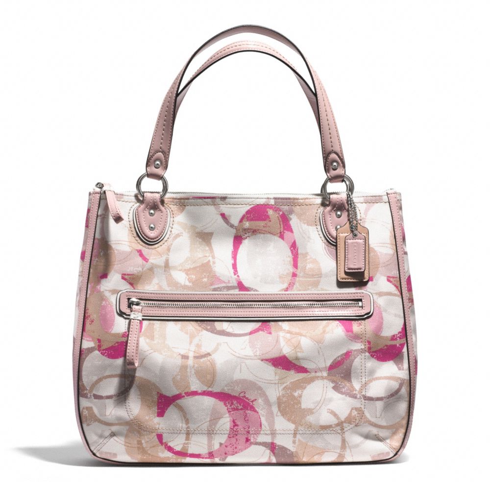 STAMPED SIGNATURE C HALLIE EAST/WEST TOTE - COACH f31141 - SILVER/NEUTRAL MULTI