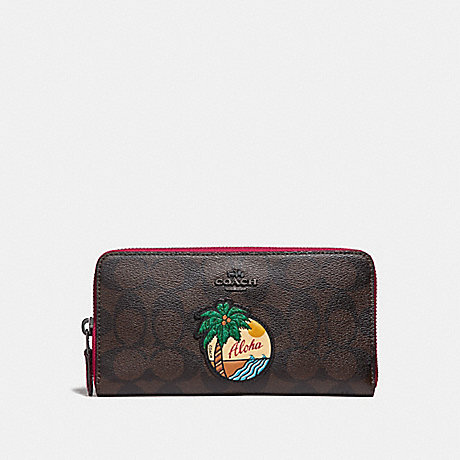 COACH ACCORDION ZIP WALLET IN SIGNATURE CANVAS WITH ALOHA MOTIF - QBBMC - f31167