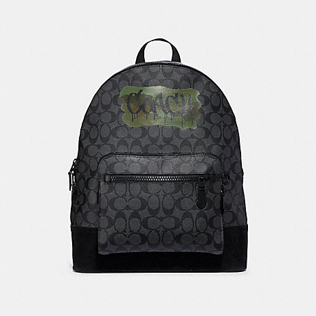 COACH WEST BACKPACK IN SIGNATURE CANVAS WITH GRAFFITI - Charcoal/Black/matte black - f31295