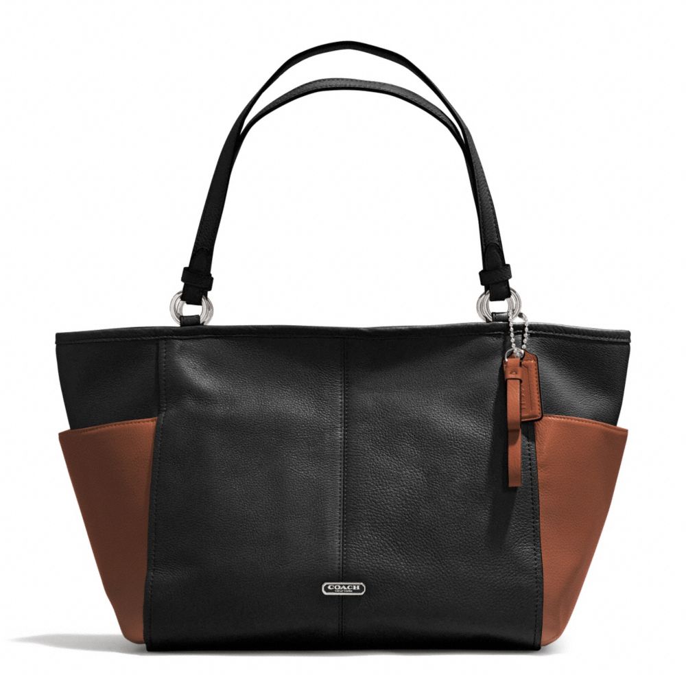 COACH PARK COLORBLOCK CARRIE TOTE - SILVER/BLACK/SADDLE - F31303