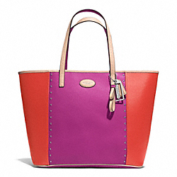 COACH METRO COLORBLOCK STUDDED TOTE - SILVER/VERMILLION/MAGENTA - F31325