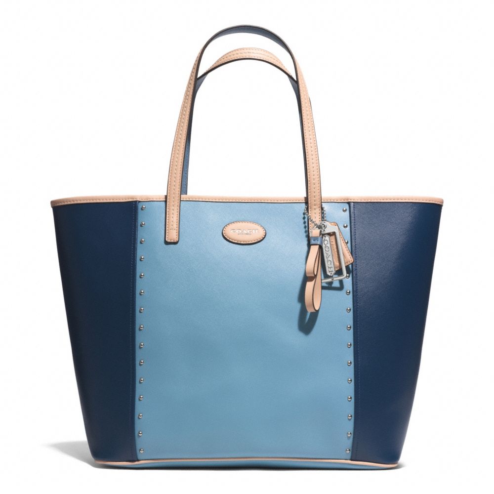 METRO COLORBLOCK STUDDED TOTE - COACH f31325 - SILVER/OCEAN/CHAMBRAY