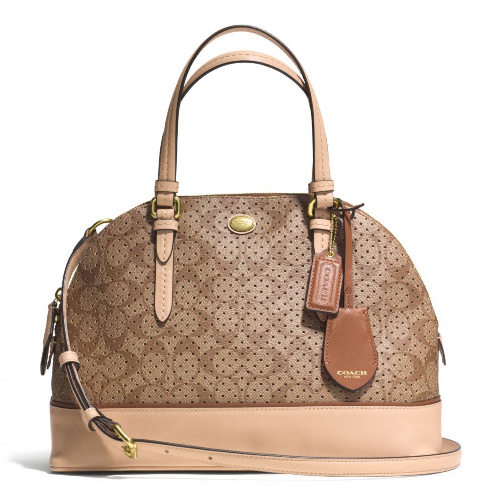 COACH PEYTON PERFORATED PVC CORA DOMED SATCHEL - BRASS/KHAKI/TAN - F31401