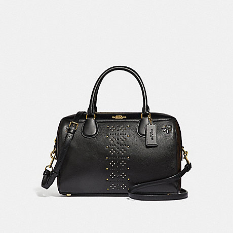 COACH LARGE BENNETT SATCHEL IN SIGNATURE CANVAS WITH RIVETS - BROWN BLACK/MULTI/LIGHT GOLD - F31429