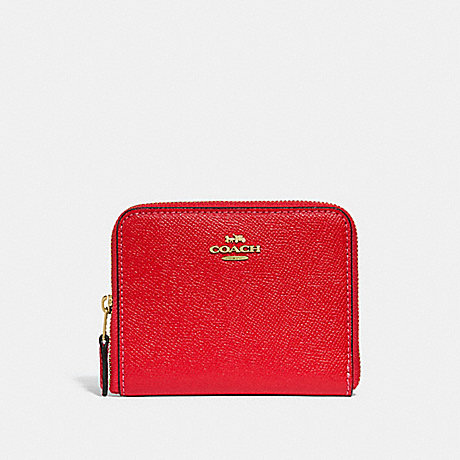 COACH SMALL ZIP AROUND WALLET WITH CHERRY PRINT INTERIOR - bright red multi/light gold - f31553