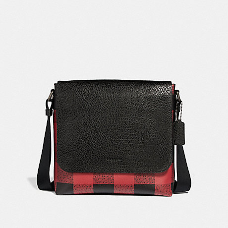 COACH CHARLE SMALL MESSENGER WITH BUFFALO CHECK PRINT - RED MULTI/BLACK ANTIQUE NICKEL - F31558