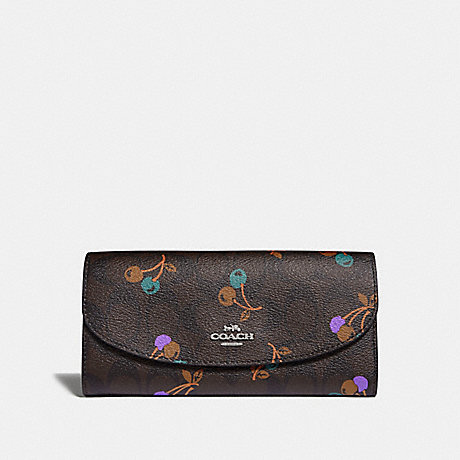 COACH SLIM ENVELOPE WALLET IN SIGNATURE CANVAS WITH CHERRY PRINT - BROWN MULTI/SILVER - F31562