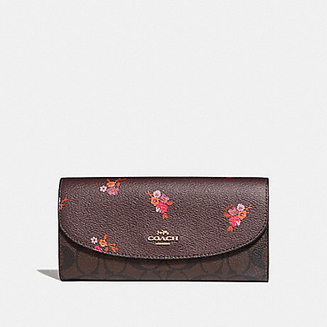 COACH SLIM ENVELOPE WALLET IN SIGNATURE CANVAS AND BABY BOUQUET PRINT - OXBLOOD MULTI/LIGHT GOLD - F31573