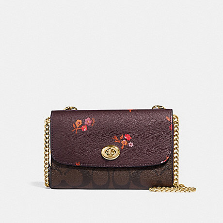 COACH FLAP PHONE CHAIN CROSSBODY IN SIGNATURE CANVAS AND BABY BOUQUET PRINT - OXBLOOD MULTI/LIGHT GOLD - F31608
