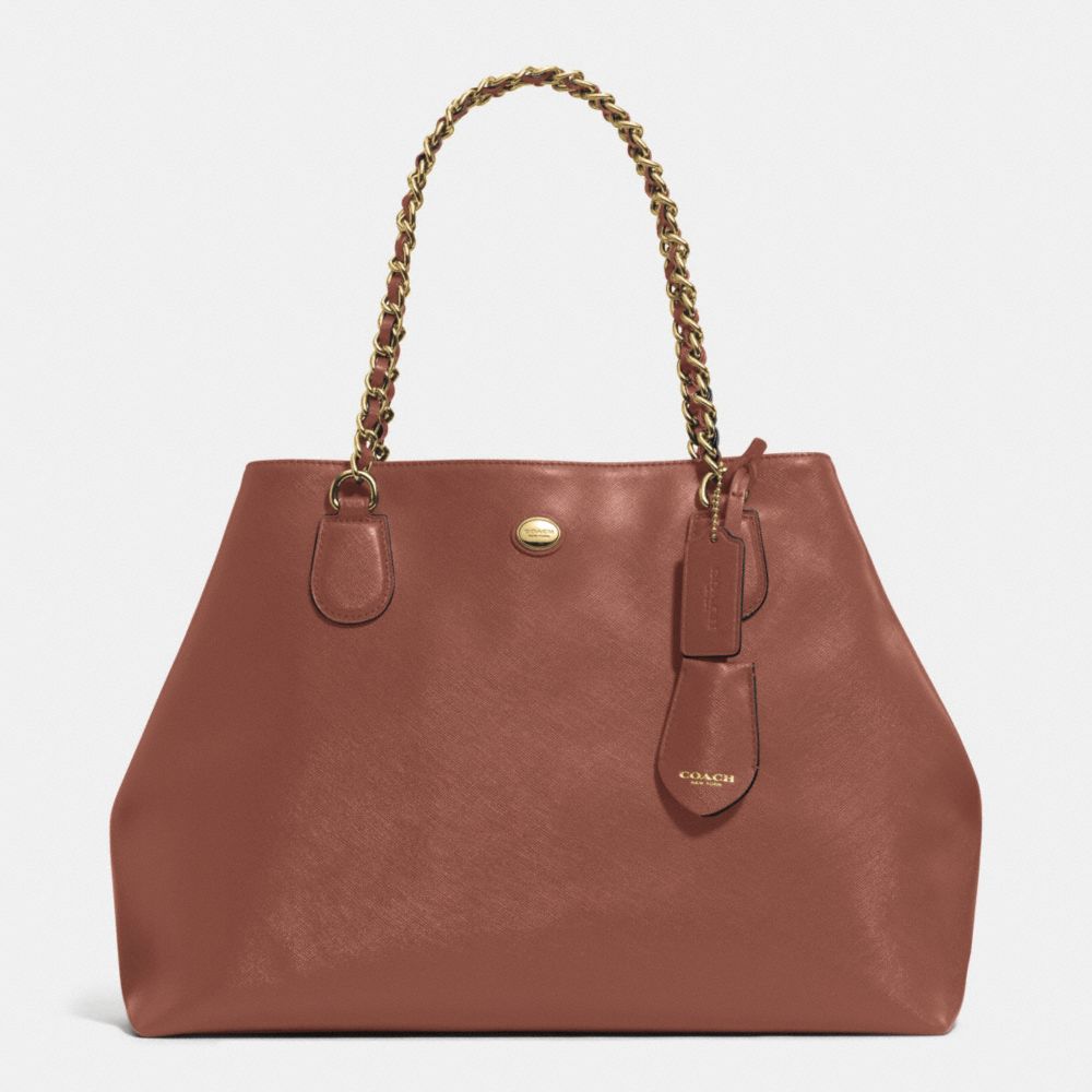 PEYTON LEATHER CHAIN TOTE - COACH f31752 - BRASS/SADDLE