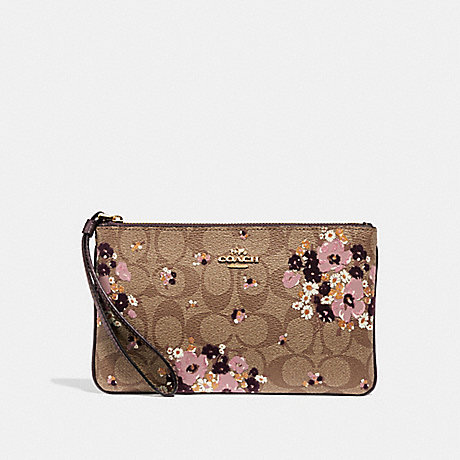 COACH LARGE WRISTLET IN SIGNATURE CANVAS WITH FLORAL FLOCKING - KHAKI MULTI /LIGHT GOLD - F31770