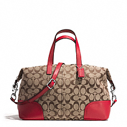 COACH HADLEY SIGNATURE ZIP SATCHEL - SILVER/KHAKI/BRIGHT RED - F31841