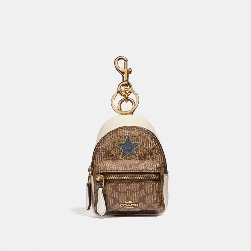 COACH BACKPACK COIN CASE IN SIGNATURE CANVAS WITH STAR - KHAKI MULTI /LIGHT GOLD - F31894