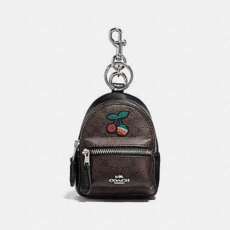 COACH BACKPACK COIN CASE IN SIGNATURE CANVAS WITH CHERRY - brown black/multi/silver - f31895